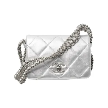 CHANEL Lambskin Flap Bag Shoulder Bag Mini Women's Silver
