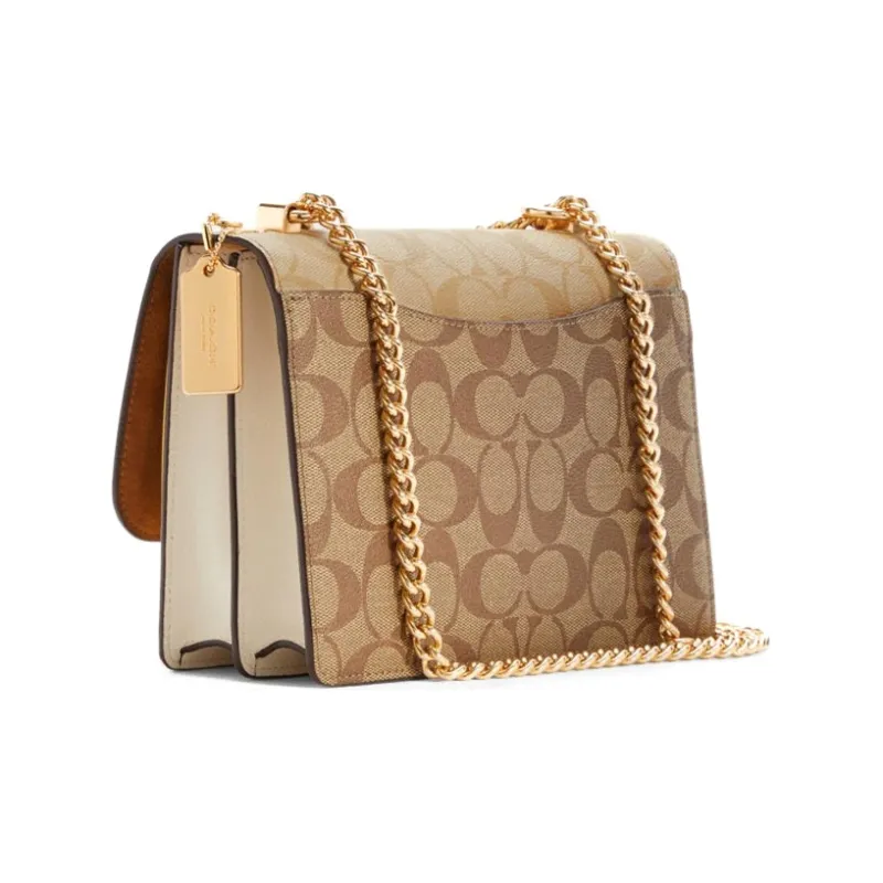 COACH Klare Canvas With Leather Trunk Bag, Shoulder Bag, Crossbody Bag Trumpets Women's Yellow & Brown Monogram-1