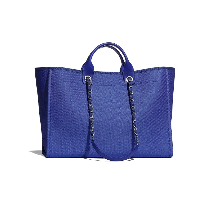 CHANEL Soft Napped Fabric Beach Bag, One Shoulder Handbag Tubas Women's Blue-2