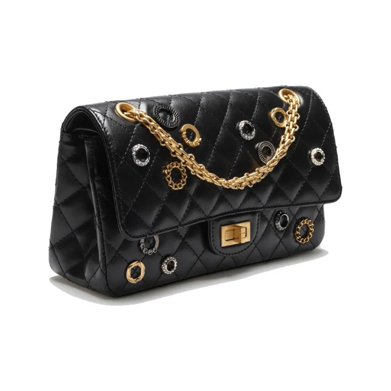 CHANEL 2.55 Calfskin Shoulder Bag Women's Black-1