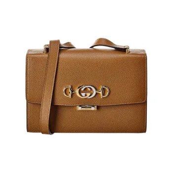 GUCCI Zumi Grained Leather Shoulder Bag Crossbody Bag Small Size Women's Brown