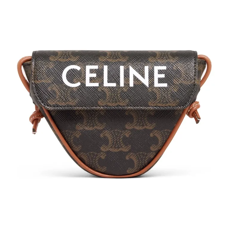 CELINE Cow Leather Canvas Handbag Coin Purse Mini Unisex Tawny-0