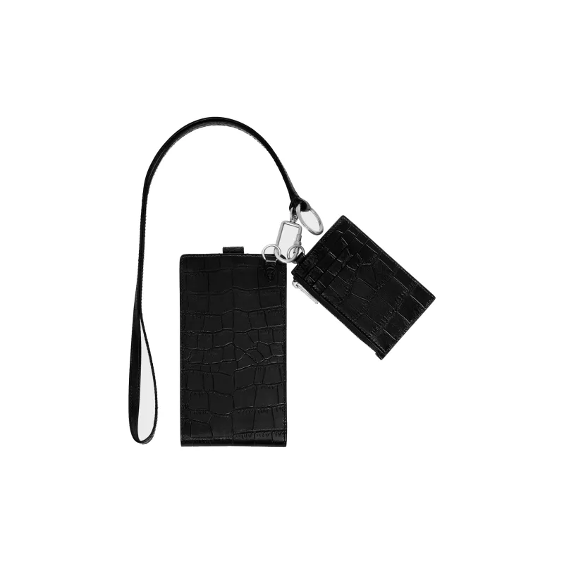 CELINE Cow Leather Cell Phone Pouch Unisex Black-1