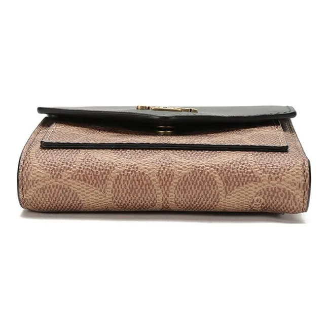 COACH Signature Canvas Clutch Envelope Bag Wallet Small Size Women's Forest Green With Brown-3