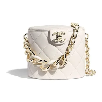 CHANEL Lambskin Makeup Box, Makeup Bag, Shoulder Bag, Crossbody Bag Women's White