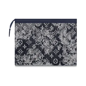 LOUIS VUITTON Canvas With Leather Storage Bag, Clutch Toiletry Bag Regular Men's Blue Gray