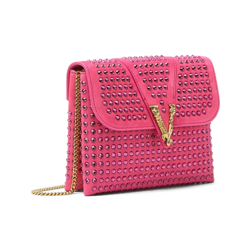 VERSACE Suede Shoulder Bag Crossbody Bag Women's Pink-1