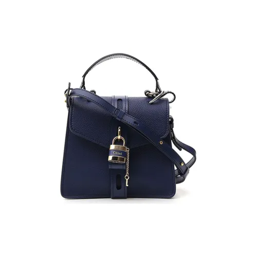Chloe Grained Calfskin Patchwork Smooth Finish Calfskin Shoulder Bag Crossbody Bag Handbag Small Size Women's Dark Blue