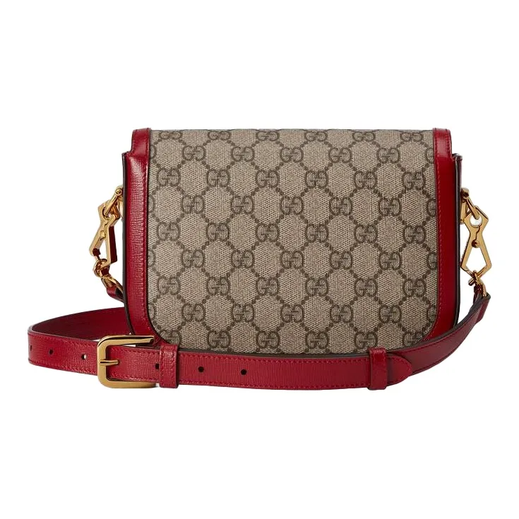 GUCCI Horsebit 1955 Canvas With Leather Saddle Bag Shoulder Bag Crossbody Bag Mini Women's Ebony/Red-3