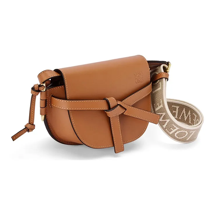 LOEWE Mini Gate Dual Bag In Soft Calfskin And Jacquard Tan-4