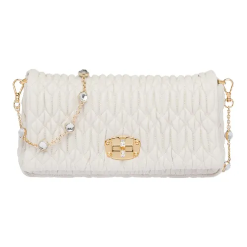 MIU MIU CRYSTAL Cloquet Layered Lambskin Handheld Crossbody Bag Shoulder Bag Women's White