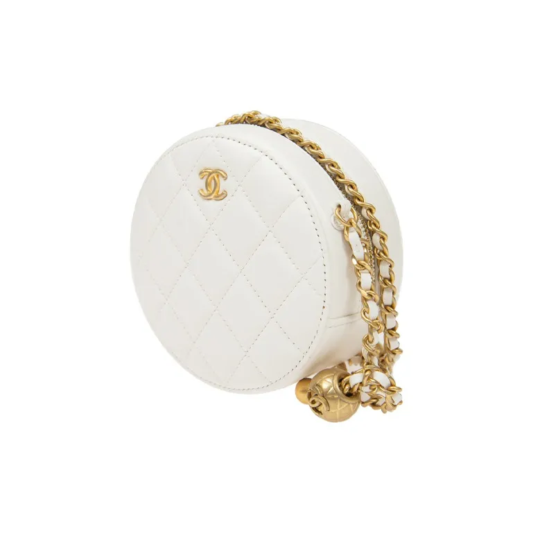 CHANEL Sheepskin Small Round Bag, Shoulder Bag, Crossbody Bag Regular Women's White-1