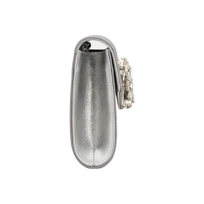 Roger Vivier RV BOUQUET STRASS Cow Leather Evening Party Bag Clutch Shoulder Bag Crossbody Bag Mini Women's Silver-2