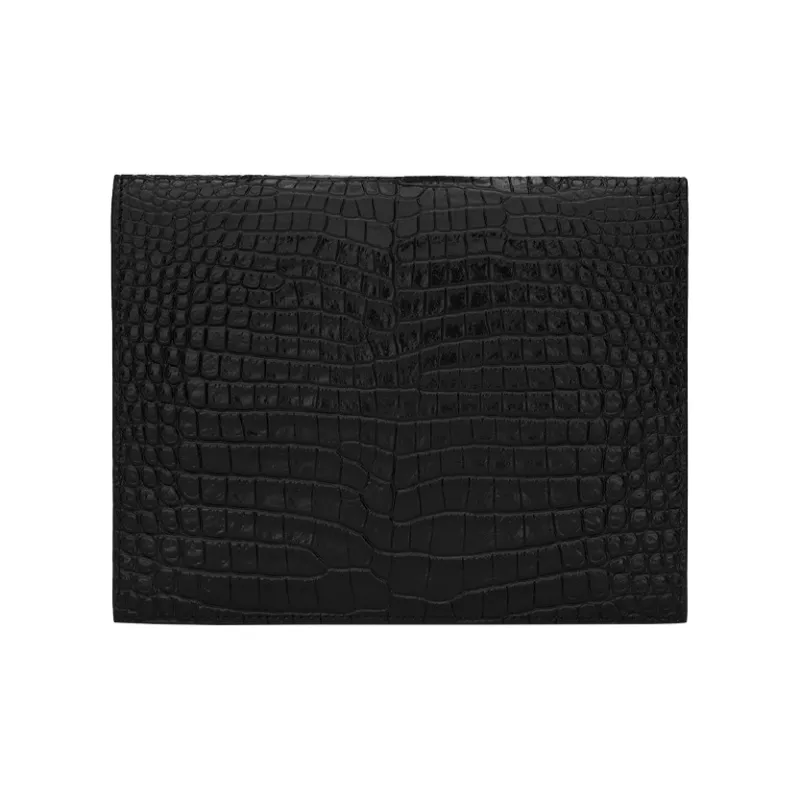 SAINT LAURENT UPTOWN Crocodile Pattern Embossed Leather Envelope Clutch Small Size Women's Black-1