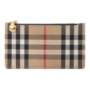 Burberry Fabric With Leather Card Clip Zero Wallet Card Holder Women's Archive Beige