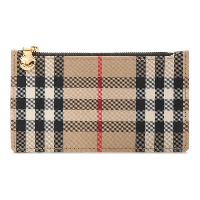 Burberry Fabric With Leather Card Clip Zero Wallet Card Holder Women's Archive Beige-0