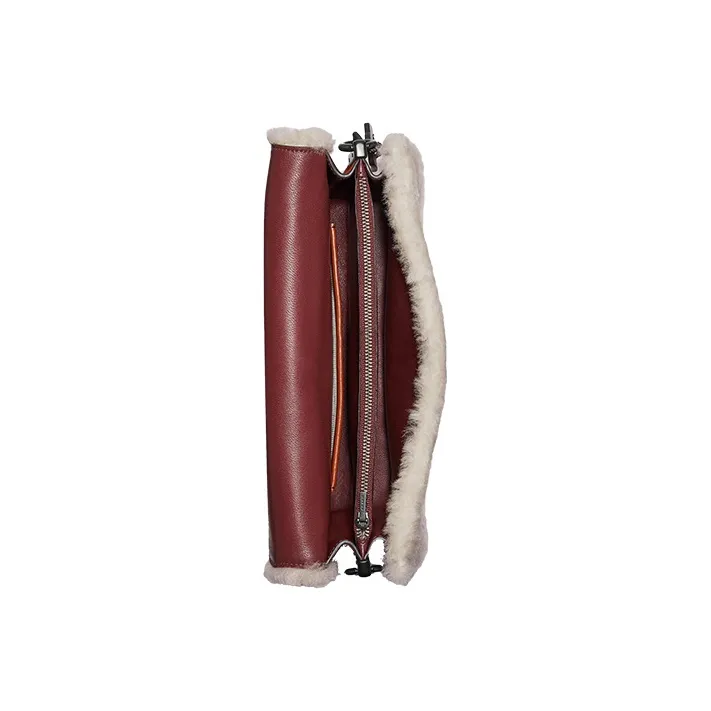 COACH Lambskin And Velvet Combination Shoulder Bag Portable Crossbody Bag Shoulder Bag Women's Umber-3