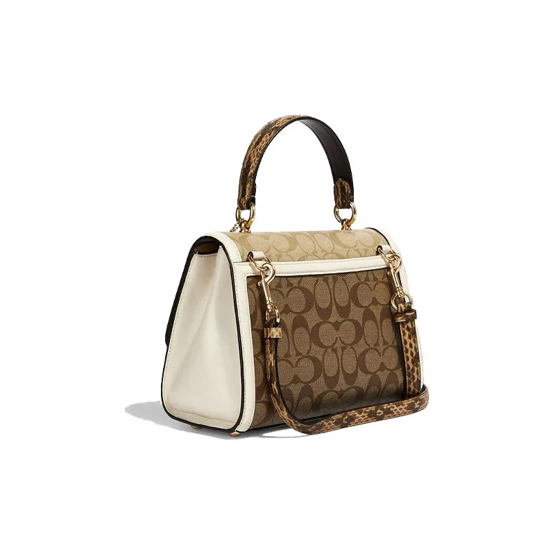 COACH Tilly Canvas With Leather Handbag, Crossbody Bag, Shoulder Bag Medium Size Women's Khaki And Brown Monogram-1