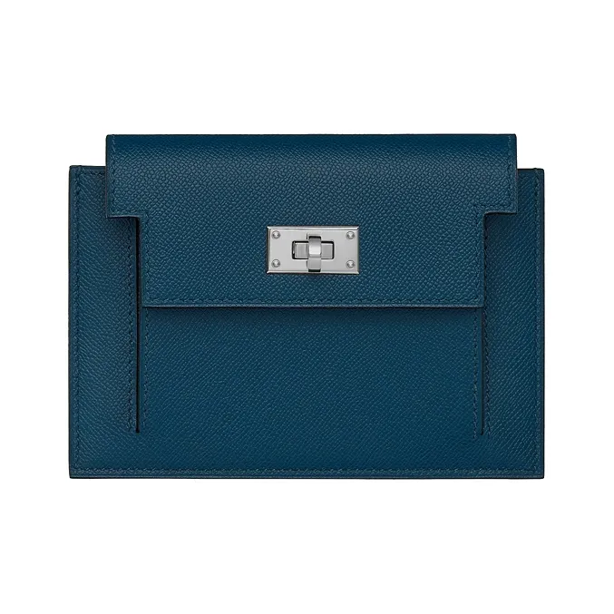 HERMES Kelly Pocket Cow Leather Wallet Women's Dark Blue-0