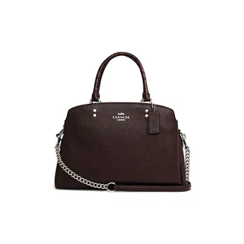 COACH Lillie Monogram Canvas With Leather Crossbody One Shoulder Handbags Large Size Women's Dark Brown