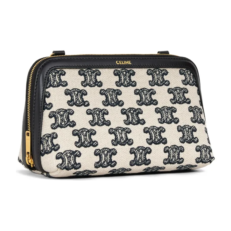 CELINE Triumph Gate Triomphe Fabric Handheld Shoulder Bag Crossbody Bag Women's Black/White-1