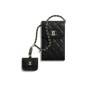 CHANEL Grain Embossed Caviar Calfskin And Metal Combo Bag, Shoulder Bag, Crossbody Bag, Cell Phone Pouch Women's Black