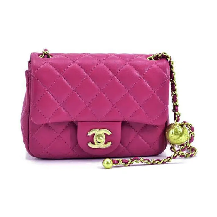 CHANEL Classic Flap CF Diamond Pattern Lambskin Mini Square Flap Bag, Shoulder Bag, Crossbody Bag Women's Purple-0