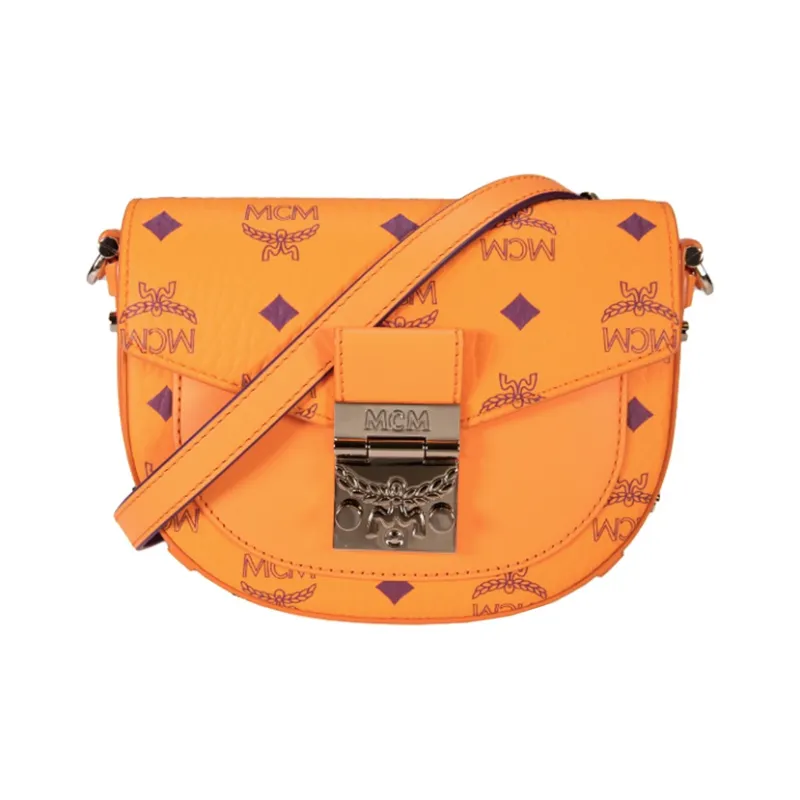 MCM Patricia Visetos Leather Shoulder Bag, Saddle Bag, Crossbody Bag Regular Women's Bright Orange-0