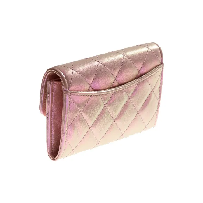 CHANEL 21K Winter Iridescent Calfskin Lip Cover Card Holder Wallet Women's Light Pink Red-2