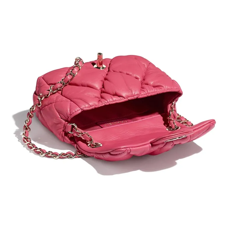 CHANEL Calfskin Flap Bag, Cream Puff Bag, Shoulder Bag Women's Pink-2