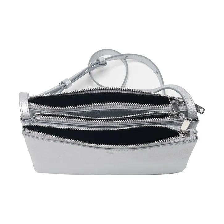 CELINE Trio Calfskin Shoulder Bag Crossbody Bag Women's Silver White-4