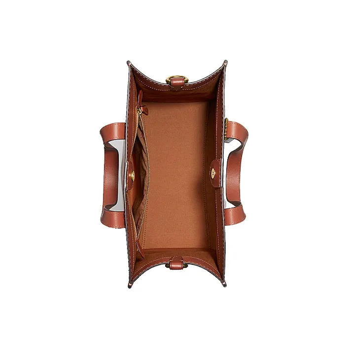 COACH Cow Leather Tote Bag Shopping Bag Shoulder Bag Crossbody Bag Handbag Large Size Women's Red Brown & Ecru-2