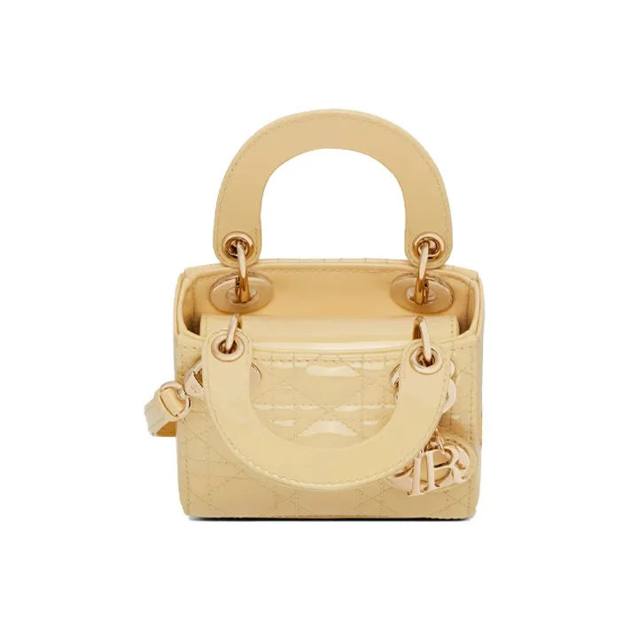 DIOR Lady Dior Patent Leather Cowhide Dior Bag Shoulder Bag Crossbody Bag Handbag Extra Mini Women's Light Yellow-2