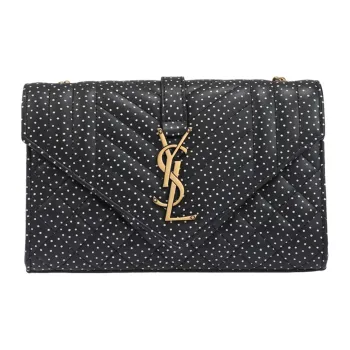 SAINT LAURENT ENVELOPE Quilting Leather Envelope Bag Shoulder Bag Crossbody Bag Women's Black