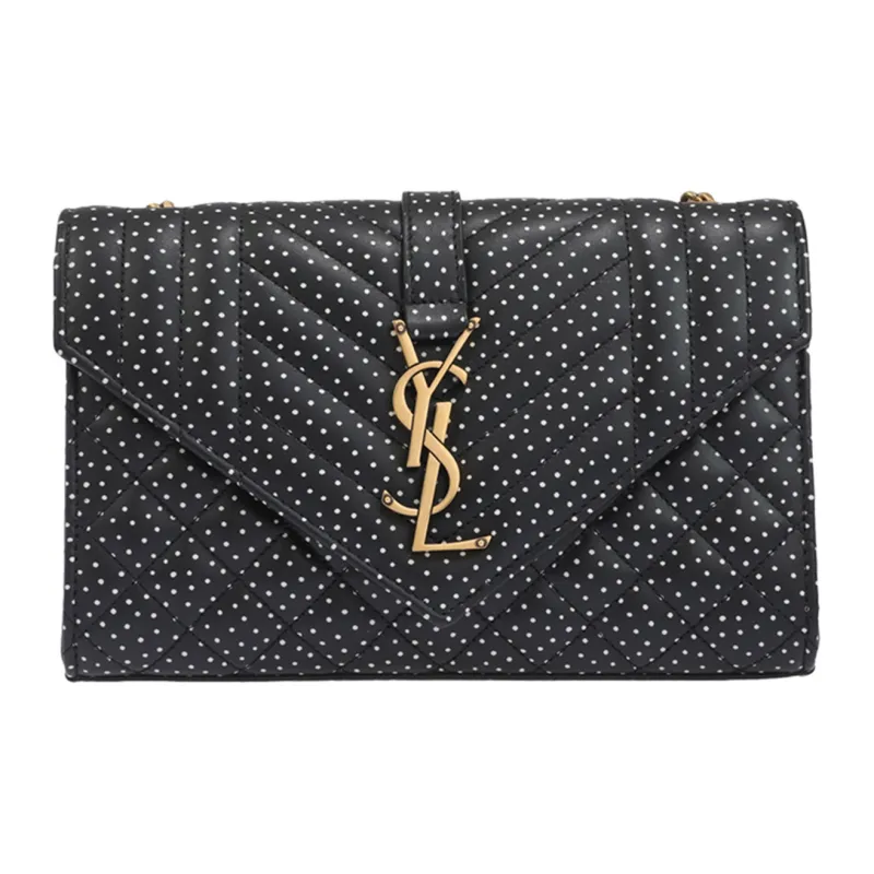 SAINT LAURENT ENVELOPE Quilting Leather Envelope Bag Shoulder Bag Crossbody Bag Women's Black-0