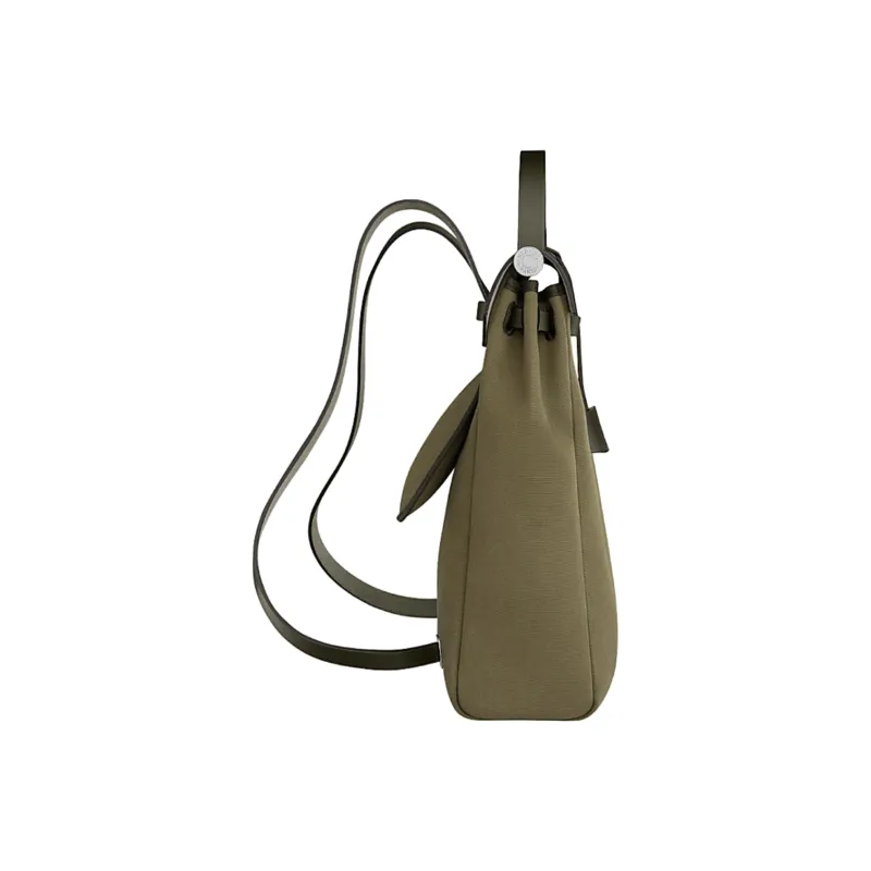 HERMES Herbag Zip Canvas With Hunter Cow Leather Portable Backpack Regular Unisex Olive Green/Khaki-1