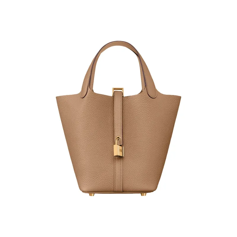 HERMES Picotin Lock Clemence Bullock Leather Basket Bag, Bucket Bag, Handbag Women's 0M Chai Masala Tea Brown-0
