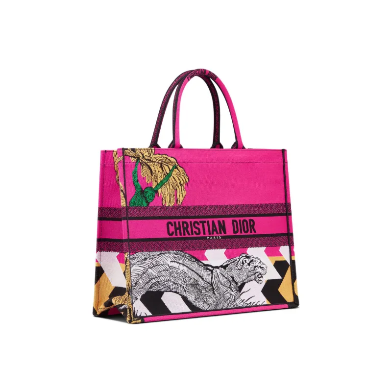 DIOR BookTote Zoom Pop Ju Print Embroidery Tote Bag Shopping Bag Handbag Women's Pink-1