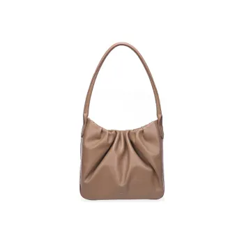QULU Sheepskin Tote Shoulder Bag Puff Bag Large Size Women's Milk White/Coffee