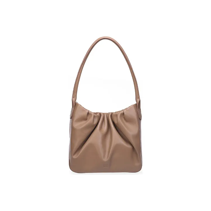 QULU Sheepskin Tote Shoulder Bag Puff Bag Large Size Women's Milk White/Coffee-4