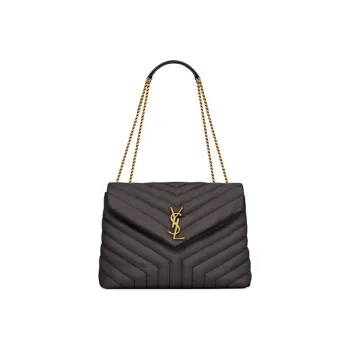 SAINT LAURENT LOULOU Leather Crossbody Bag, Shoulder Bag Women's Gray Black