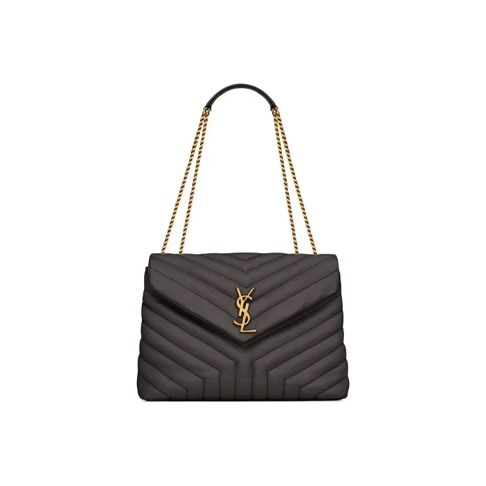 SAINT LAURENT LOULOU Leather Crossbody Bag, Shoulder Bag Women's Gray Black-0