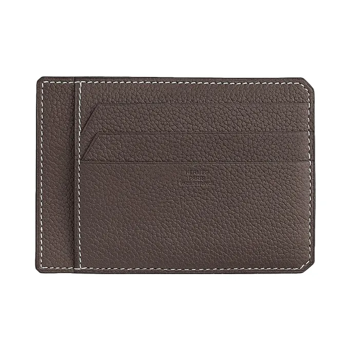 HERMES Faubourg Calfskin Card Holder Unisex Ebony-0