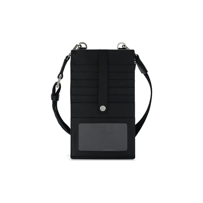 MCM Original Visetos Leather Cell Phone Pouch 2-in-1 Shoulder Bag Crossbody Bag Card Holder Women's Black-3