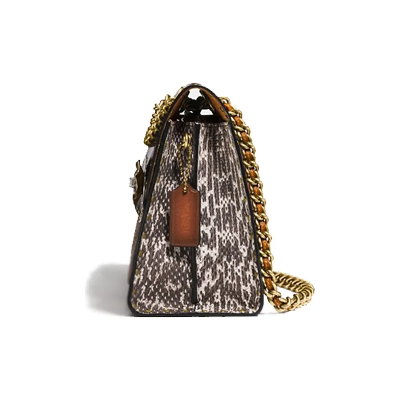 COACH Parker Coated Canvas With Calfskin Trim Portable Crossbody Bag, Shoulder Bag Women's Black & Monogram Red Brown-2