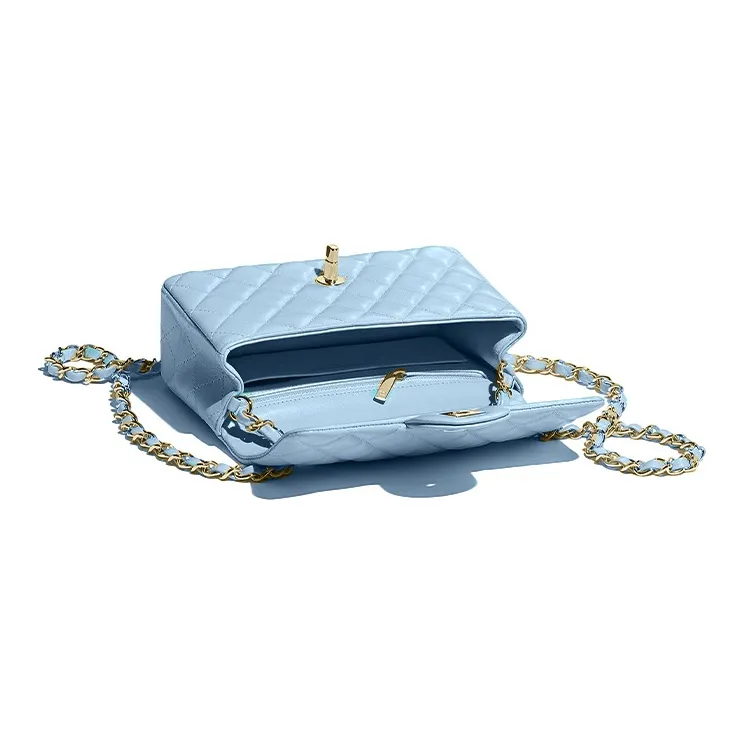 CHANEL Classic Flap CF Lambskin & Metal Shoulder Bag, Crossbody Bag Mini Women's Babyblue Sky Blue-1