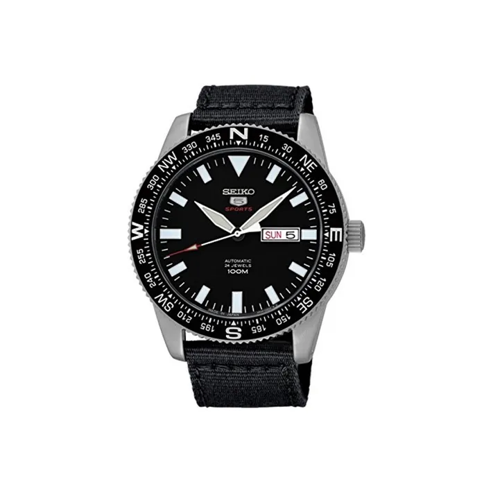 SEIKO Size 5 Sports Collection Mechanical Movement Nylon Strap Watch Men's Watches Black Dial-0