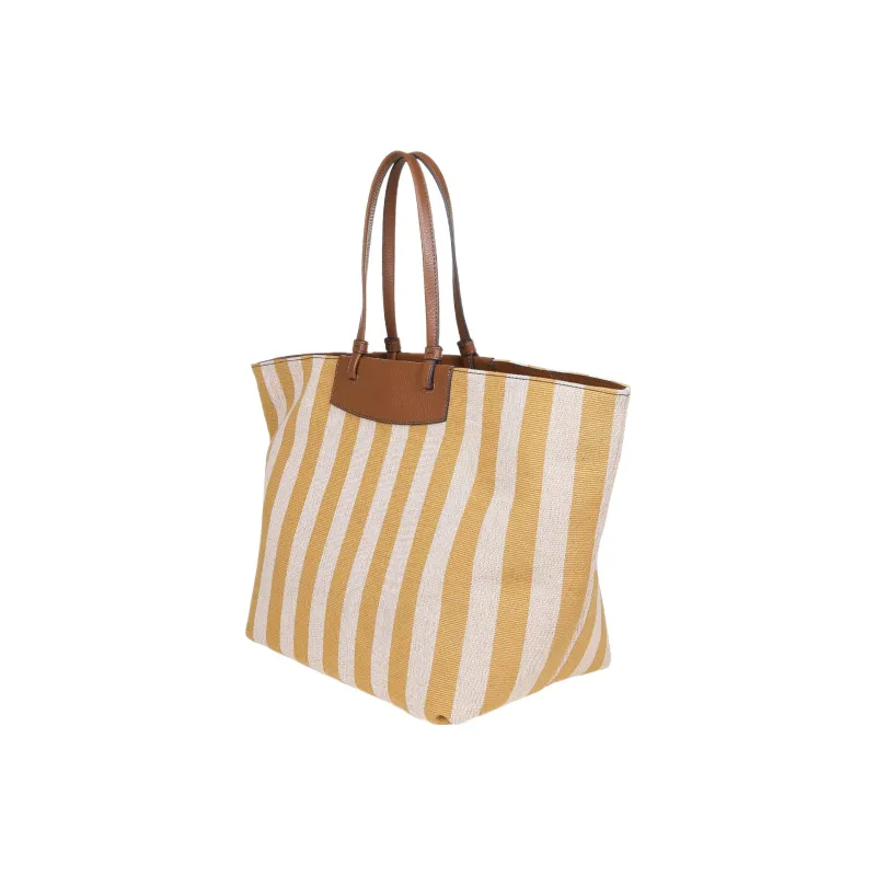 Furla Meraviglia Leather Trim Tote Bag Shopping Bag Handbag Medium Size Women's Cream Multicolor With Brown And Yellow-1