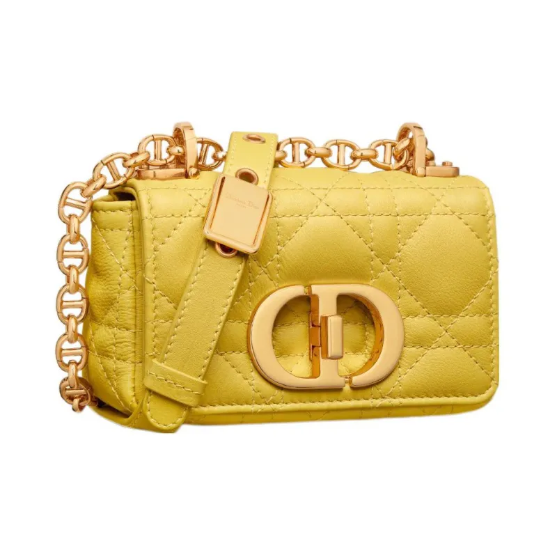 DIOR Caro Soft Cow Leather Handbag, Shoulder Bag, Crossbody Bag Extra Mini Women's Mustard Yellow-2