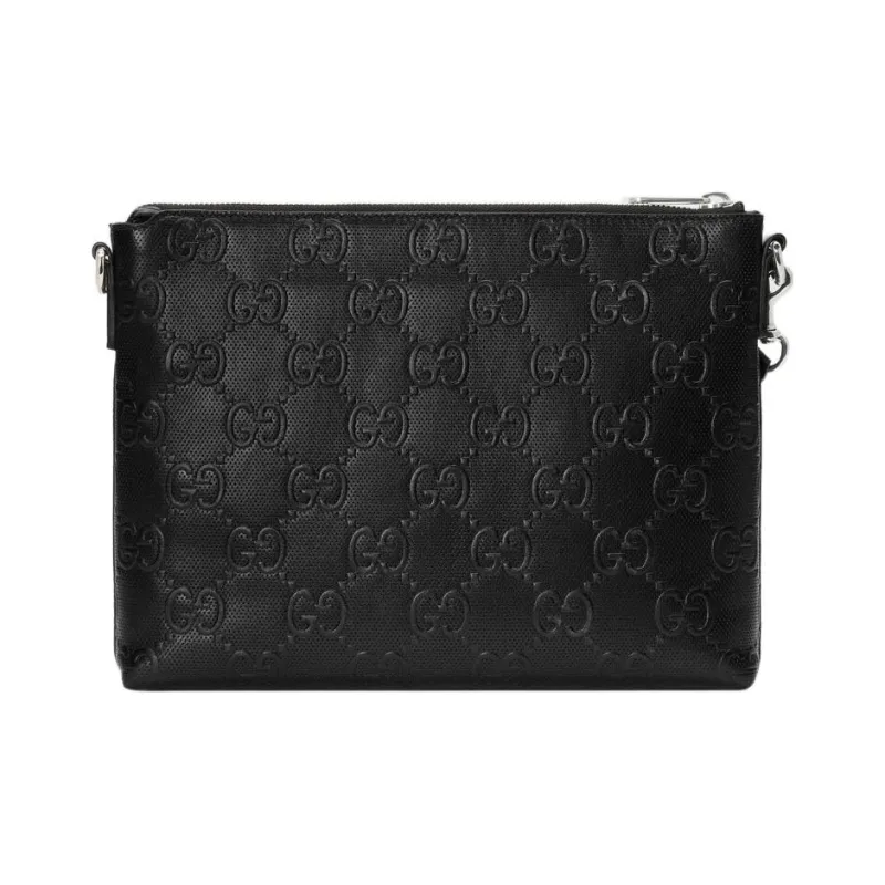 GUCCI Leather Messenger Bag Clutches Medium Size Men's Black-1